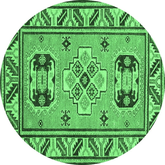 Ahgly Company Indoor Round Geometric Emerald Green Traditional Area Rugs, 3' Round