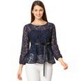 thumbnail image 1 of AllegK Blusas Tops Peplum De Encaje Semitransparente De ManLarCon CintuAnudaPaMujer Azul oscuro M, 1 of 6