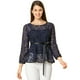 thumbnail image 1 of AllegK Blusas Tops Peplum De Encaje Semitransparente De ManLarCon CintuAnudaPaMujer Azul oscuro XL, 1 of 6