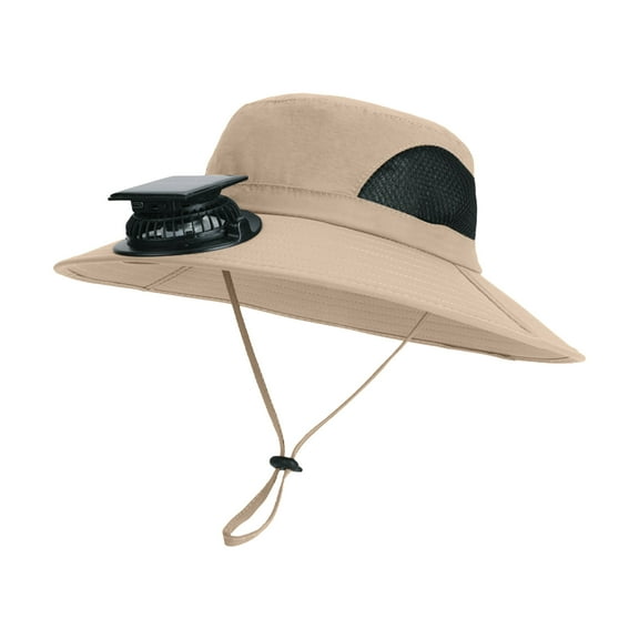 GEWSEY Wide Brim Solar Fan Hat, Hat with Fans Solar Power for Men Women, Solar Powered & USB Charging Sombrero Con Ventilador Solar (Khaki, One Size)