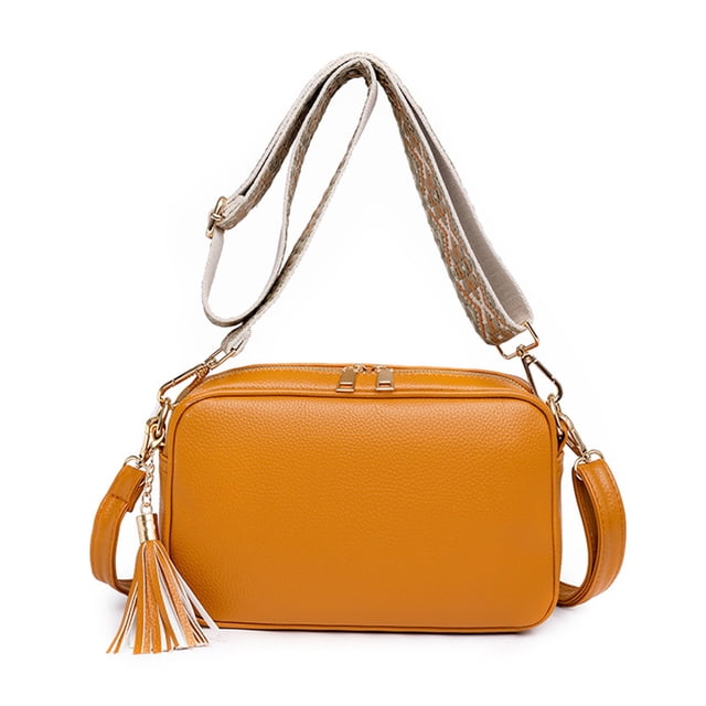 Bolso bandolera pequeño de PU de gran capacidad para niñas con un solo hombro. Amarillo terroso