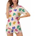 thumbnail image 2 of HPINK-T Women Pajamas Sets Short Sleeve Sleepwear, Soft Satin Button Down Lounge Wear Set 2 Piece Pjs Shorts Set XS-2XL, 2 of 12