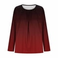 thumbnail image 4 of Qgtaibl Plus Size Long Sleeve Tunic Tops for Women Fashion Gradient Color Pleated Flowy Blouses Curved Hem Loose Fit Hide Belly Shirts Wine XXL, 4 of 5