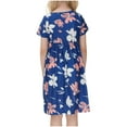 thumbnail image 5 of Fesfesfes 5-14Years Short Sleeve Flowers Dress for Toddler Girls Round-Neck Knee-High Dress Cute Princess Dress for Comfortable and Everyday Wear(Dark Blue,5-6 Years), 5 of 6