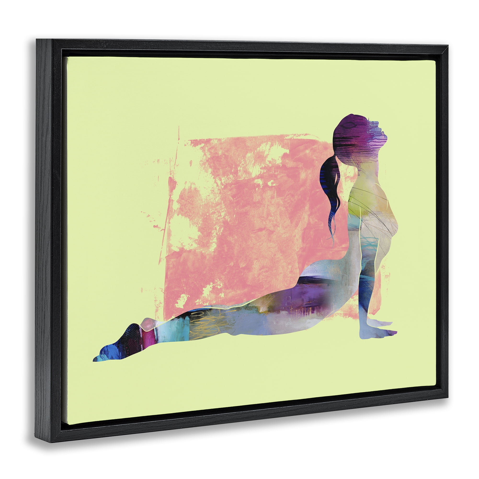 Stupell Industries Yoga Pose on Yellow People Painting Black Floater Framed Canvas Art Print Wall Art, 21 x 17