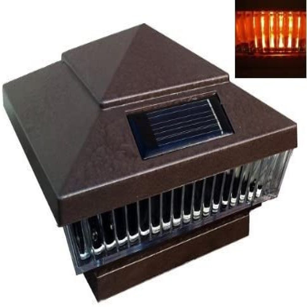 2-Pack Solar Hammered Brown Finish Post Deck Fence Cap Lights for 5 X 5 Vinyl/PVC or Wood Posts With White LEDs and Vertical-lined Clear Lens 