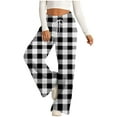 thumbnail image 2 of Lenpel Women's Wide Leg Sweatpants Plaid High Waist Drawstring Baggy Lounge Trousers Athletic Workout Joggers, 2 of 5