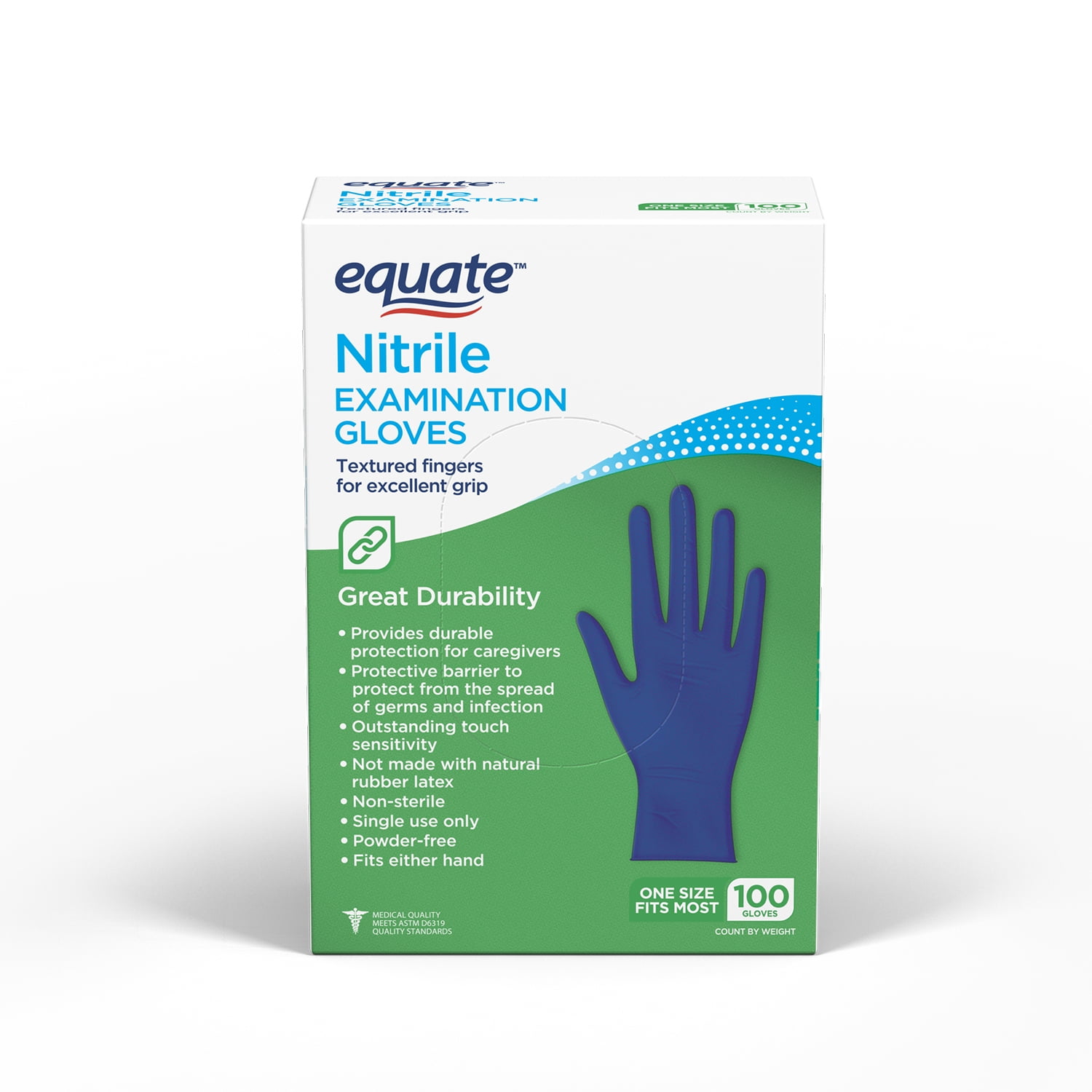 EQUATE NITRILE EXAM GLOVES, ONE SIZE FITS MOST, 100 COUNT