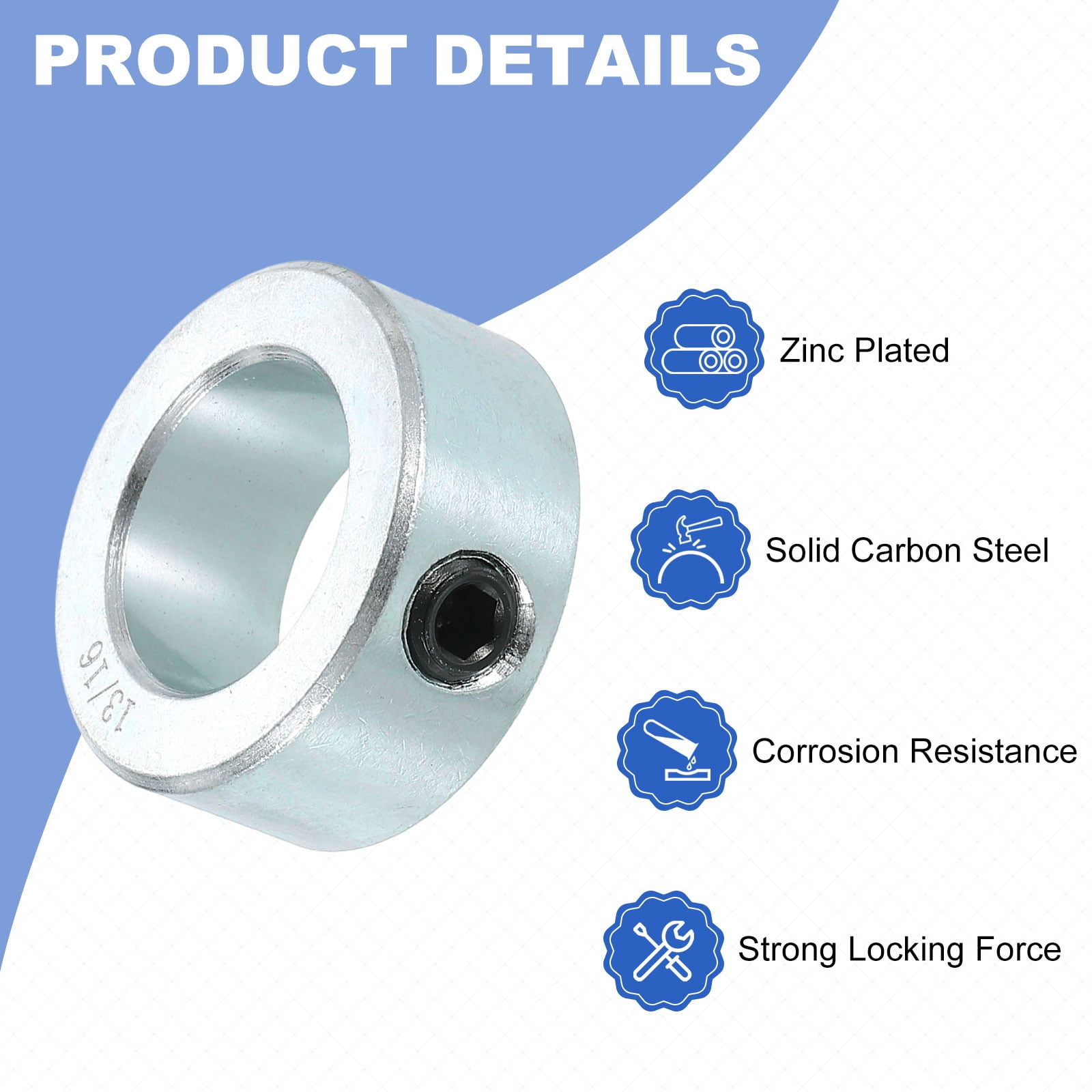 8pcs Set Screw Collars 13/16" Bore Carbon Steel Shaft Collars, 1-5/16" OD, 9/16" Width Lock Axle Collar Clamp