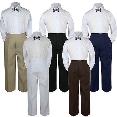 

3pc Boy Suit Set Dark Gray Bow Tie Baby Toddler Kid Formal Shirt Pants S-7