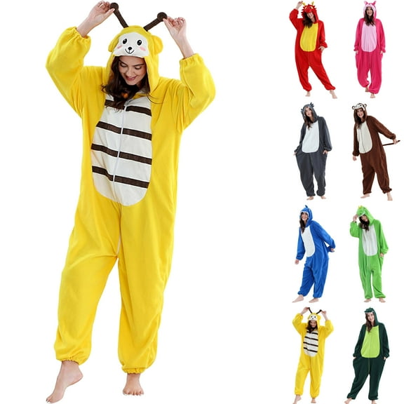 Feancey Animal Onesies for Women Cute Plush Hooded Rompers Zipper Front Casual One Piece Pajamas Unisex Winter Fleece Pjs Loungewear Yellow L