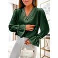 thumbnail image 3 of Asyoly Womens Tops Sex V Neck Lace Panel Long Sleeve Sweatshirt Pullover Top Elegant Solid Color Blouse, 3 of 3