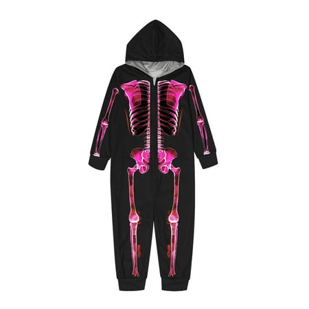 

Pitauce Matching Family Halloween One Piece Rompers Long Sleeve Full Zipper Hooded Jumpsuit Skeleton Printed Onesie Pajama Loungewear