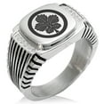 thumbnail image 1 of Stainless Steel Abe Samurai Crest CZ Ribbed Needle Stripe Pattern Biker Style Polished Ring, 1 of 1
