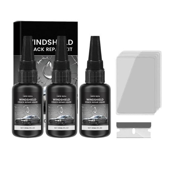 Windshield Crack Repair Kit, 2026 New Advanced Formula Quick Fix with 30ml Glass Repair Liquid 1 Towel 1 Blade 5 Curing Films, Universal Cracks Gone Glass Repair Kit