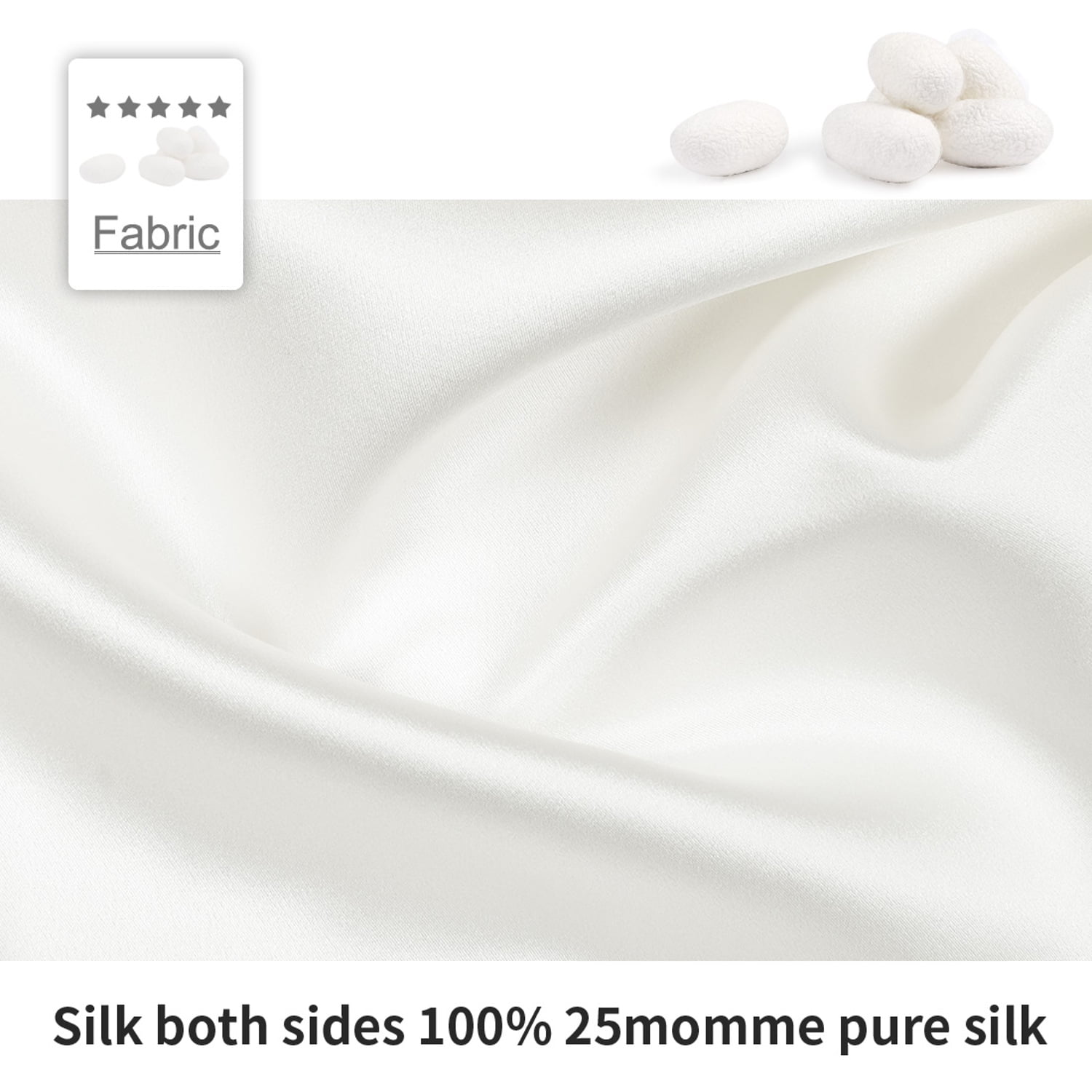 PiccoCasa Set of 2 Silk Pillowcase for Skin Both Sides 25 Momme Silk King White