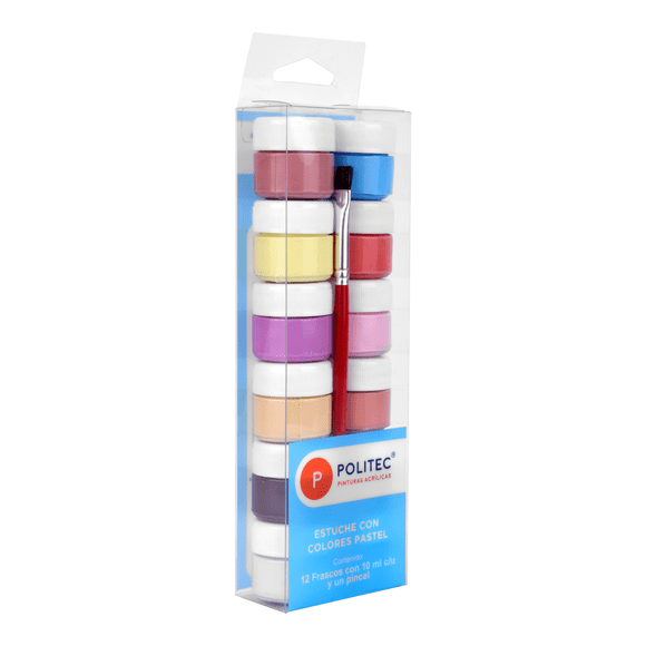 Estuche Politec Colores Pastel C/12 10 Ml + Pinc