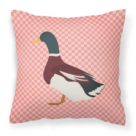 Carolines Treasures BB7856PW1414 Rouen Duck Pink Check Fabric Decorative Pillow, 14 x 14 in.