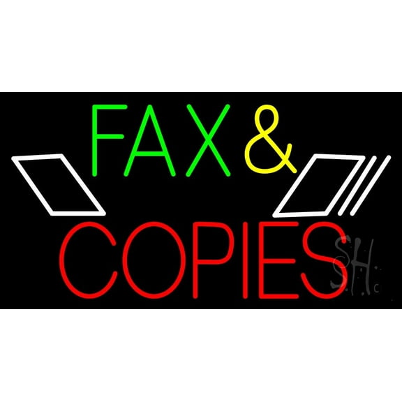 Multicolored Fax And Copies 2 LED Neon Sign 13 x 24 - inches, Clear Edge Cut Acrylic Backing, with Dimmer - Bright and Premium built indoor LED Neon Sign for Computer & Electronics store decor.