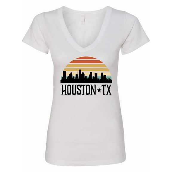Inktastic Houston Texas Skyline Retro Women's V-Neck T-Shirt