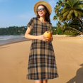 thumbnail image 4 of Fotbe khaki coffee plaid Vestido Largo de Moda para Mujer, Vestido Tipo Camiseta con Manga Corta y Estilo Casual a Rayas y Bloques de Color, 4 of 6