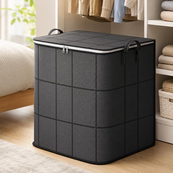 Large Capacity Storage Box, Foldable Home Storage Bins with Reinforced Handles,Zippered Organizer for Quilts Clothes & Bedding for Moving Day, Closet &bedroom Use E