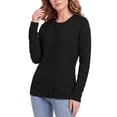 thumbnail image 2 of Uvplove Women's Classic Cable Knit Cardigan Sweater - Button Down Crew Neck Long Sleeve Soft Chunky Knit Khaki Casual Fall Outerwear,Black,M, 2 of 8