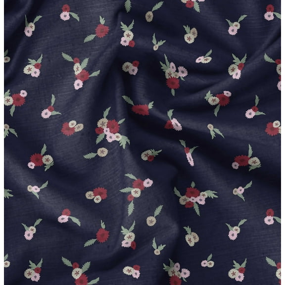 Soimoi Pure Silk Blue Fabric By the Yard - 42 Inch Wide - Florals, Leaves Print Fabric - Elegant & Beautiful Patterns for Fashion and Home Decor Printed Fabric