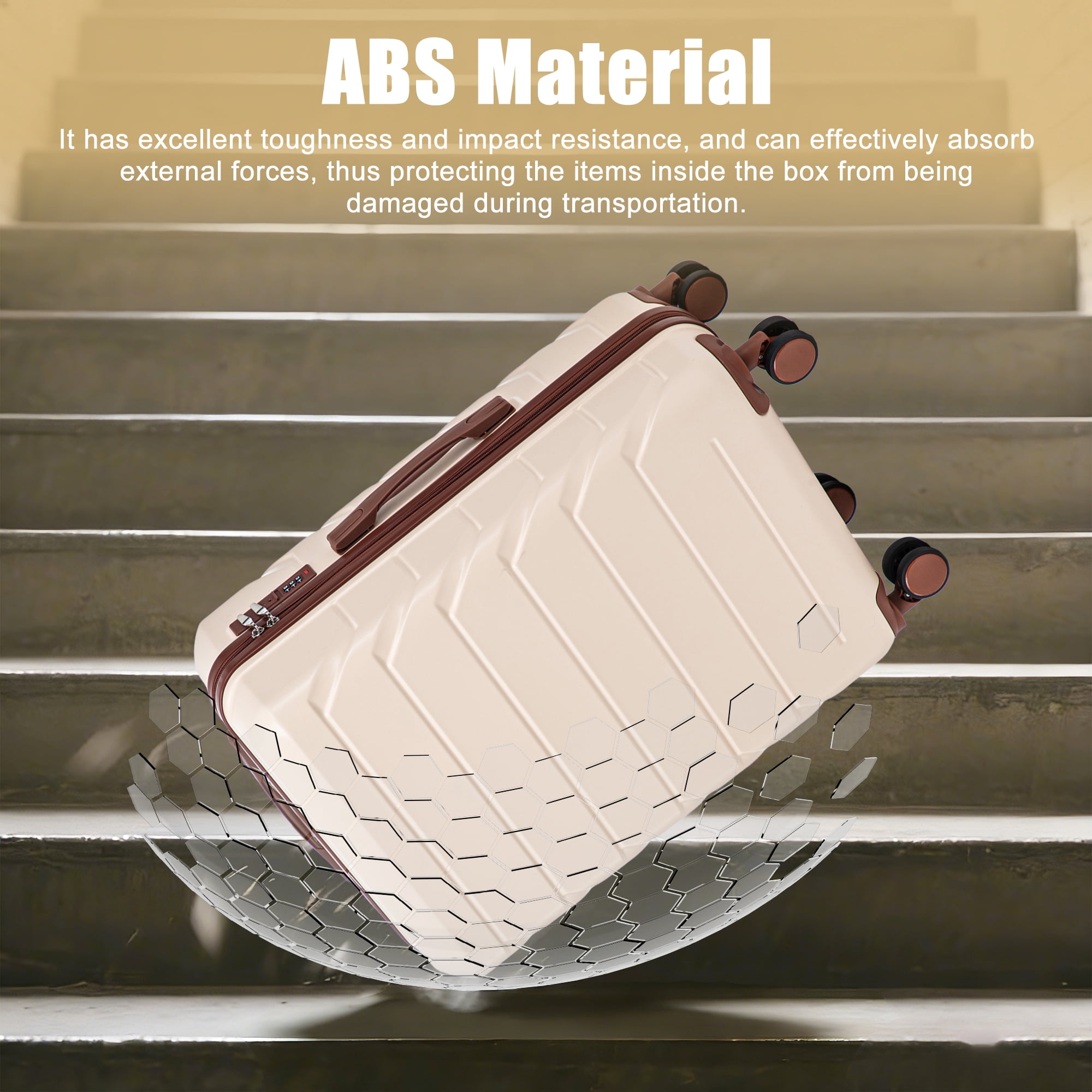 28 Inch ABS Hardside Checked Luggage, Scratch Resistant Spinner Suitcase with Combination Lock