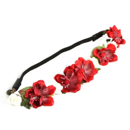 KABOER 2 PCS Red Rose Flower Headband Bohemian Style Elastic Hair Band Floral Accessories For Seaside Holiday Festival