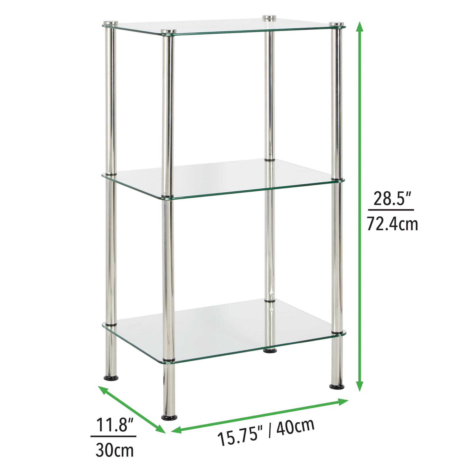mDesign Metal/Glass 3-Tier Storage Tower with Open Glass Shelves  Chrome/Clear