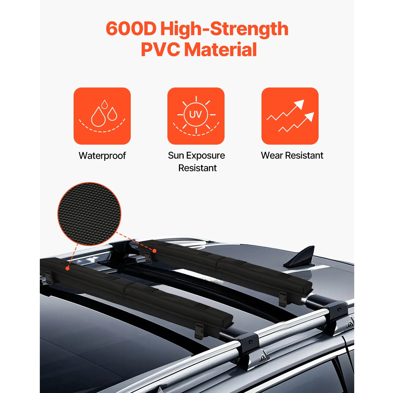 KFFKFF Cushioned Roof Rack Pads, 30" Universal Vehicle Roof Rack Cushion for Multiple Crossbars, 176LBS Load Capacity Kayak Holder with 2 Securing Straps, 2 Rapid Loop Straps & Carry Bag