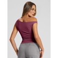 thumbnail image 3 of Womens Summer Off the Shoulder Tops Going Out T Shirts Crop Tank Top Fashion Clothes Spring Outfits 2025 Wine Red XL, 3 of 7