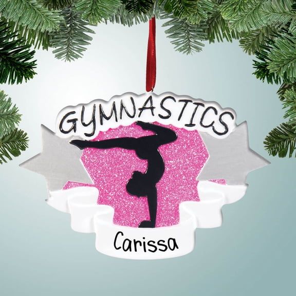 Personalized Gymnastics with Silver Stars Christmas Ornament - Gymnastics Team - All-Around Event - Competition - Great Gift Ideas