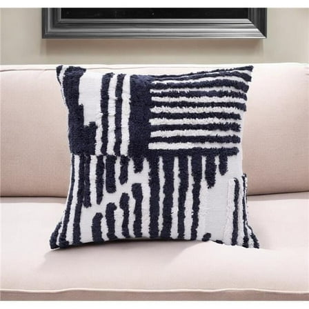 HomeRoots 534313 22 in. Navy & White Geometric Cotton Throw Pillow