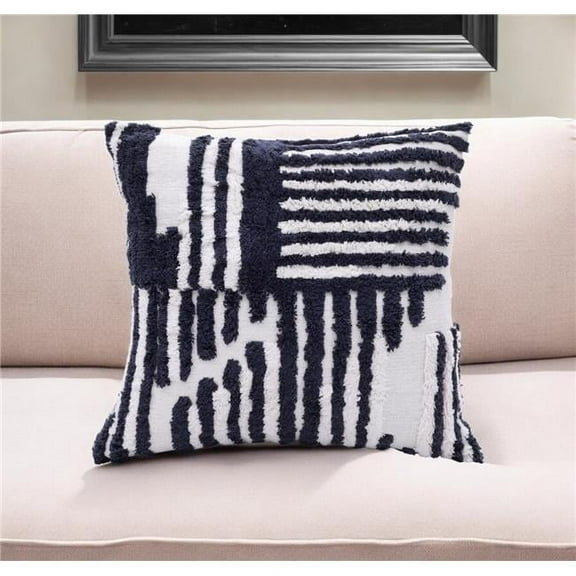 HomeRoots 534313 22 in. Navy & White Geometric Cotton Throw Pillow