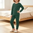 thumbnail image 2 of Kids Ribbed Knit Two Piece Loungewear Set Crew Neck Long Sleeve Top & Elastic Waist Straight Pants, Soft Stretchy Matching Outfit for Homewear Daily Casual Wear Army Green 4-5 Years, 2 of 7