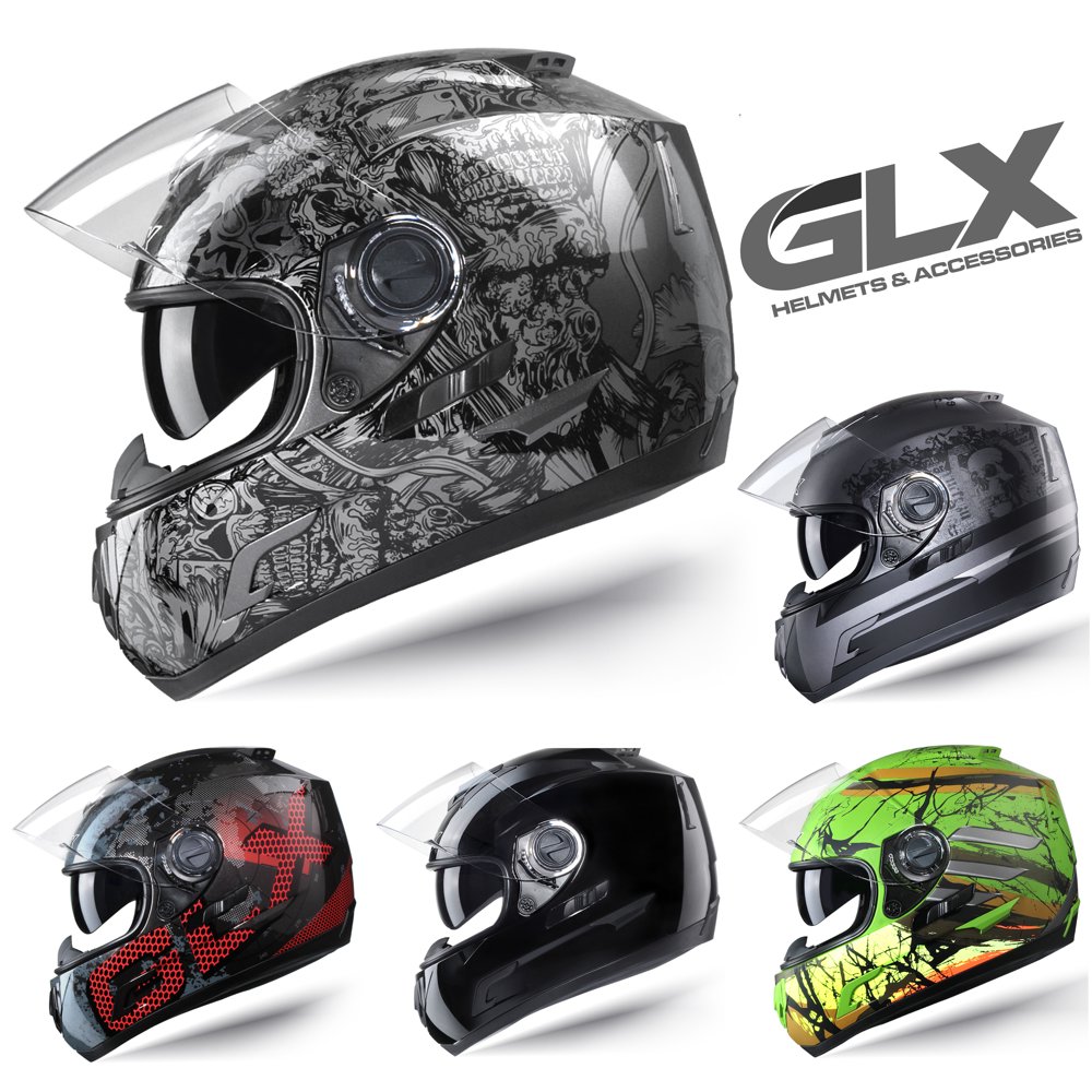 GLX DOT Full Face Motorcycle Street Bike Helmet Clear Smoked Tinted