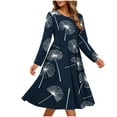 thumbnail image 2 of Maqroz Long Dresses for Women Summer Casual Crewneck Pleated A-Line Flowy Hem Fashion Print Midi Dresses Beach Vacation Sundresses with Pockets Navy S, 2 of 6