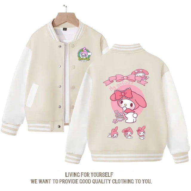 Chaqueta de manga larga de Sanrios My Melody para niños, uniforme de béisbol de moda Kawaii, abrigo de Cinnamoroll Pochacco, bonito regalo para niños