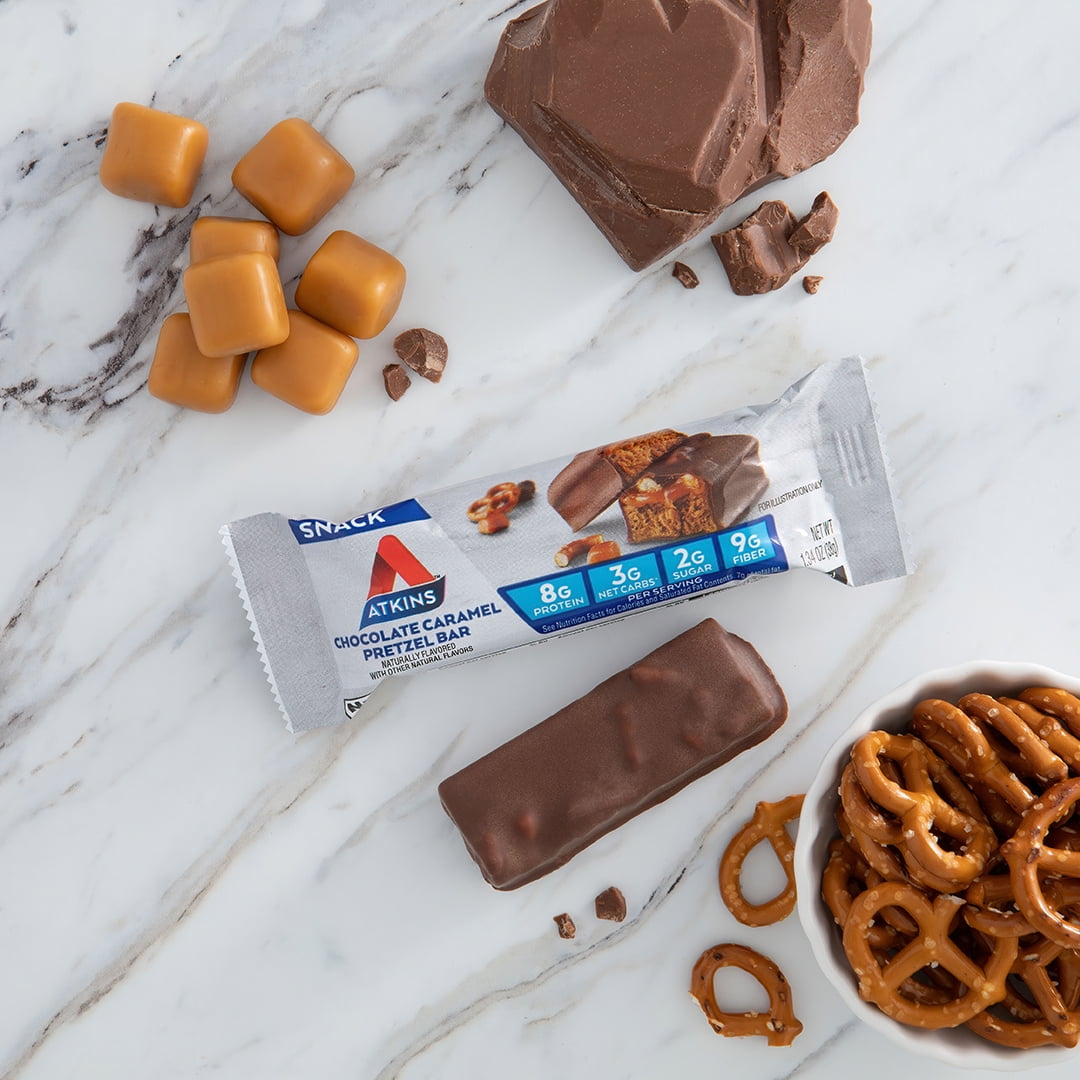 Atkins Snack Bar, High Protein, Low Carb, Chocolate Caramel Pretzel, 5 Ct