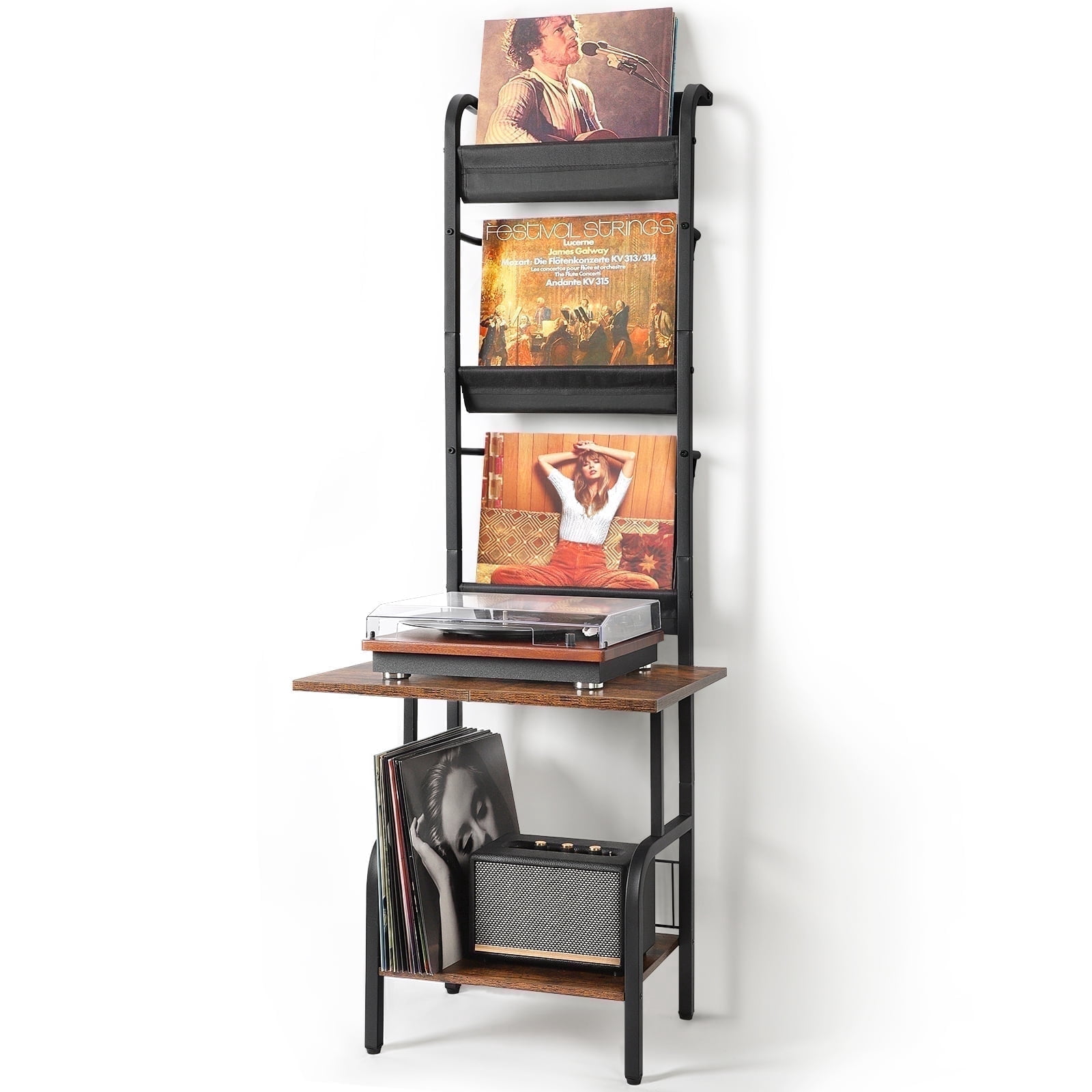 Olakee Record Player Stand with Vinyl Storage up to 200 Albums, Turntable Stand