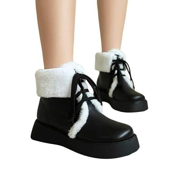 Mostsola Winter Boots for Women Lace up Platform Plush Fuzzy Snow Boots Round Toe Short Booties