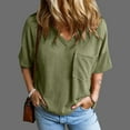 thumbnail image 2 of Lovskoo 2024 Women's Trendy Short Sleeve Shirts Oversized Knitted Tops V Neck Blouses for Women Solid Color Loose Casual Green-XL, 2 of 9