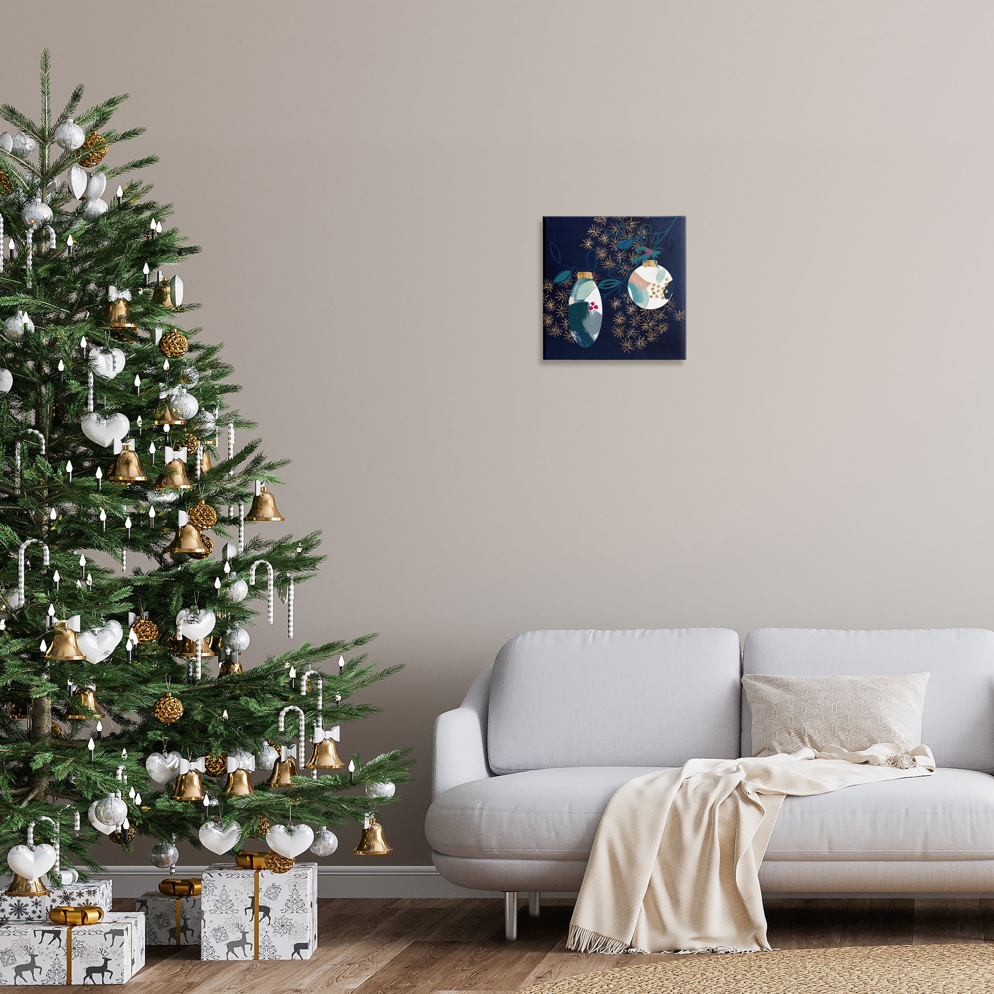 Stupell Industries Blue Patterned Ornaments Holiday Painting Gallery Wrapped Canvas Art Print Wall Art, 17 x 17