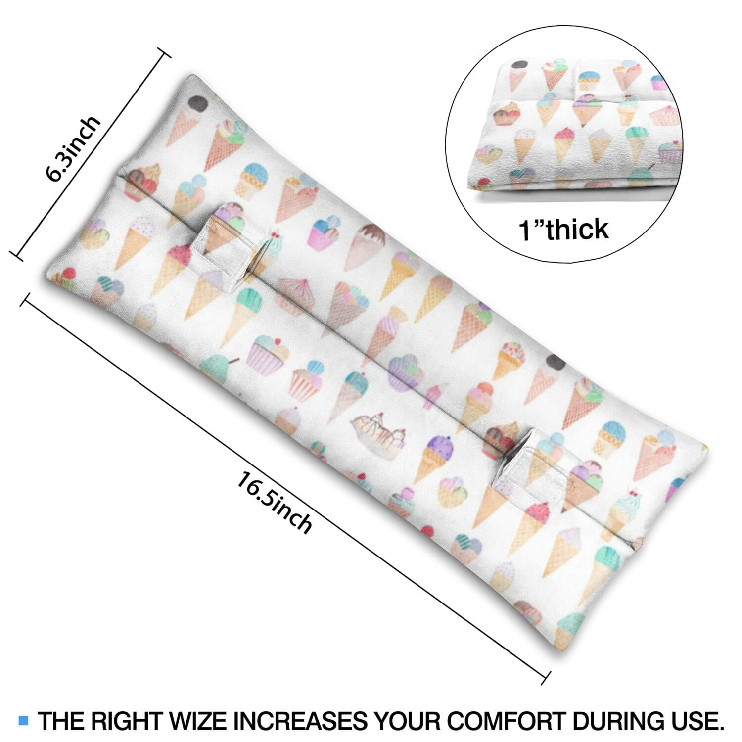 Ice Cream Pattern Chest Surgery Seatbelt Pillow - Soft Pressure Relief Pad for Mastectomy & Post-Op Recovery with Colorful Dessert Theme