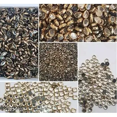 Kundan Stone Beads for Jewellery Making, Bangles, Embroidery, Craft, Aari / Maggam Work With Fabric Glue 500 Pieces.per shape 100