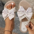 thumbnail image 2 of Wensltd Women Trendy Sandals Comfortable Floral Print Bow Decor Round Toe Open Toe Summer Flat Sandals for Indoor Outdoor Casual Wear White, 2 of 8
