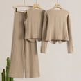 thumbnail image 4 of 3 Pcs/Set Women Suit Vest Coat Pants Set Knitted V Neck Single-breasted Waistcoat Elastic Waist Wide Leg Long Trousers Set Formal Commuting Outfit, 4 of 8