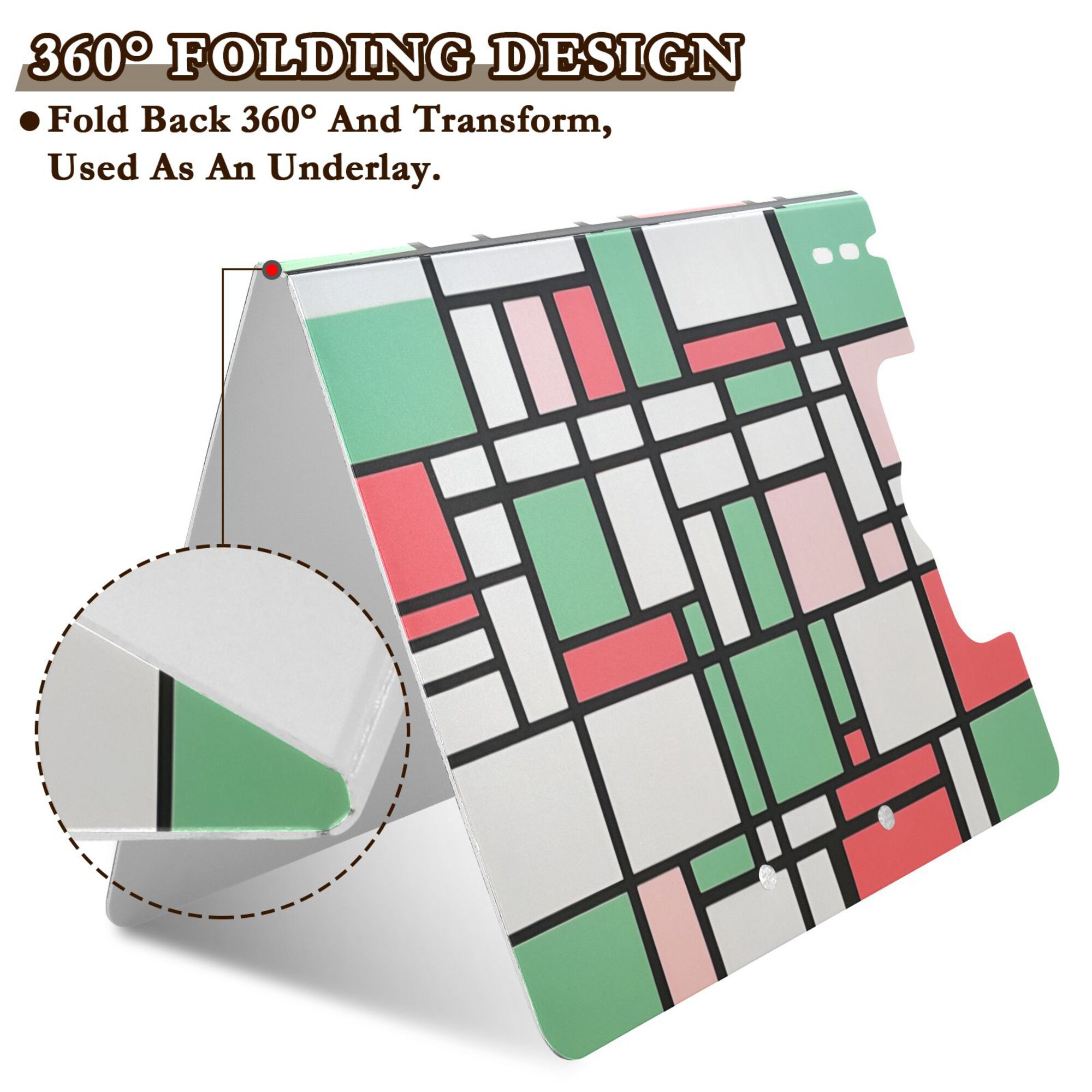 FORMRS A4 Clipboard Folder with Pen Holder Horizontal Foldable School Office Binder, Red Abstract Geometric